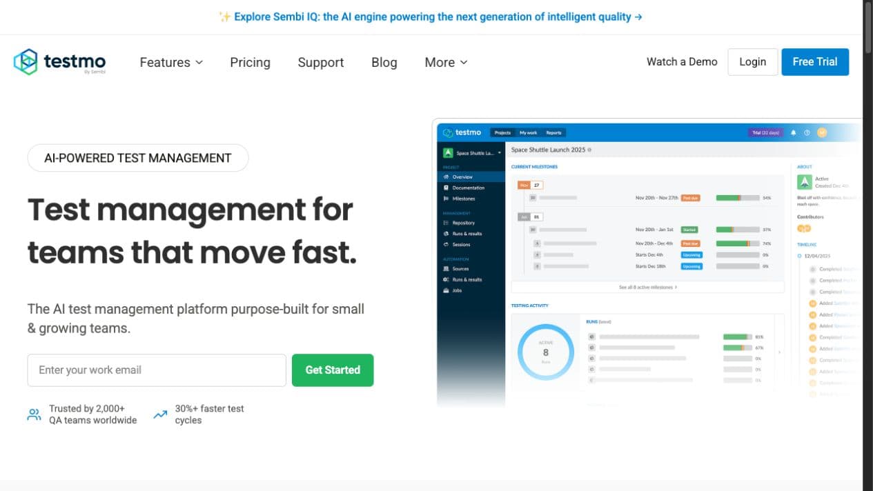 Testmo — Website, Pricing & Trial Automation website screenshot